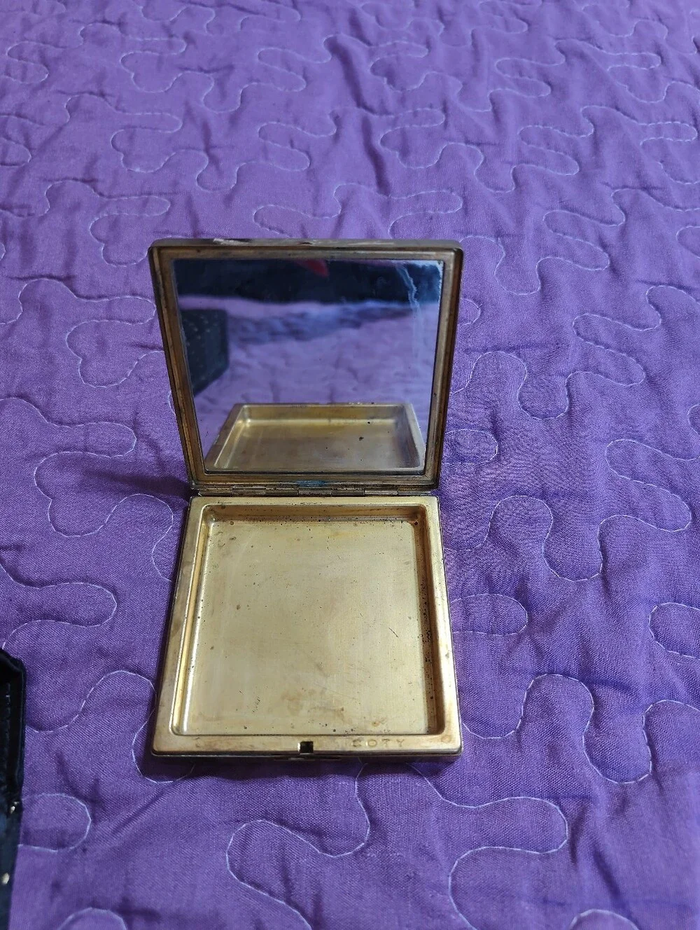 Vintage Coty Cosmetic Case & Brass Compact Mirror 1950s Beaded Vanity Makeup Set